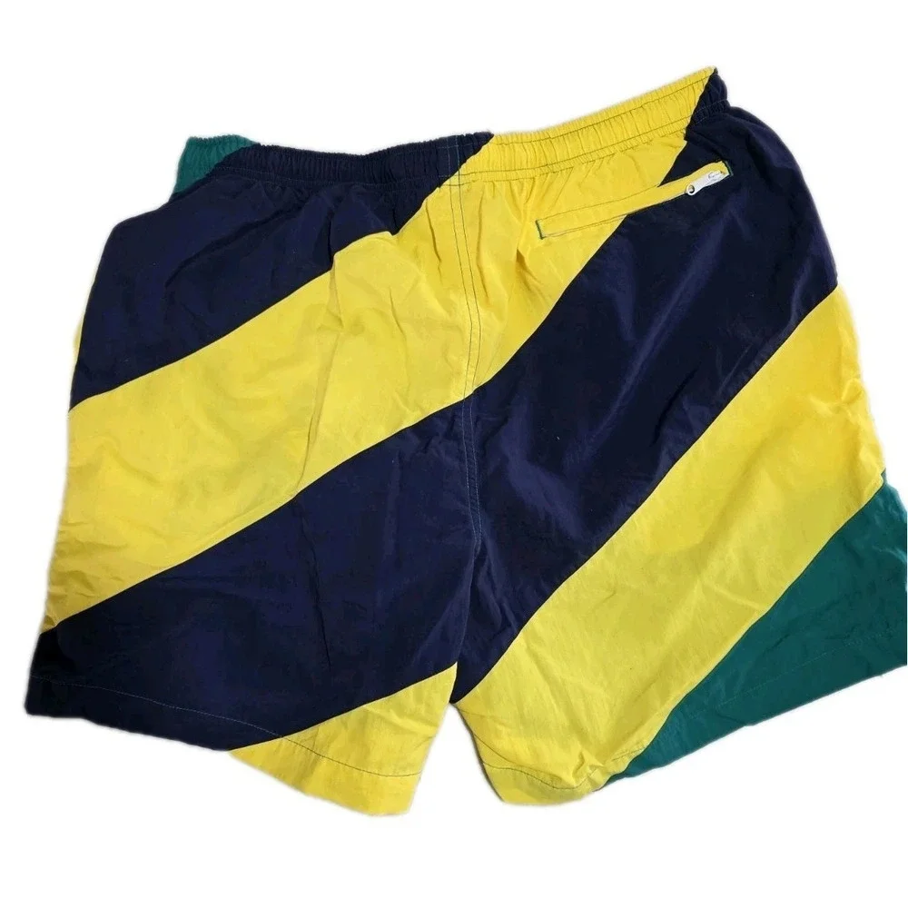 Vintage 90s Lands' End Swim Trunks Men's L Colorblock Mesh Lined 1997